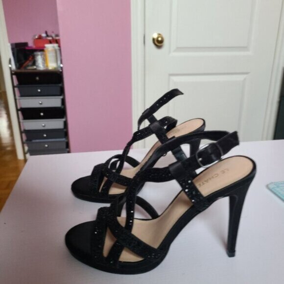 Le Chateau Strappy Black Glitter Sandals Stiletto Heels size 6 - Picture 10 of 11